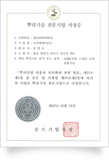 뿌리기술 전문기업 지정증